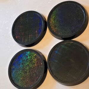 Set of 4 Black Holographic Drink Coasters Iridescent Handmade Resin Epoxy